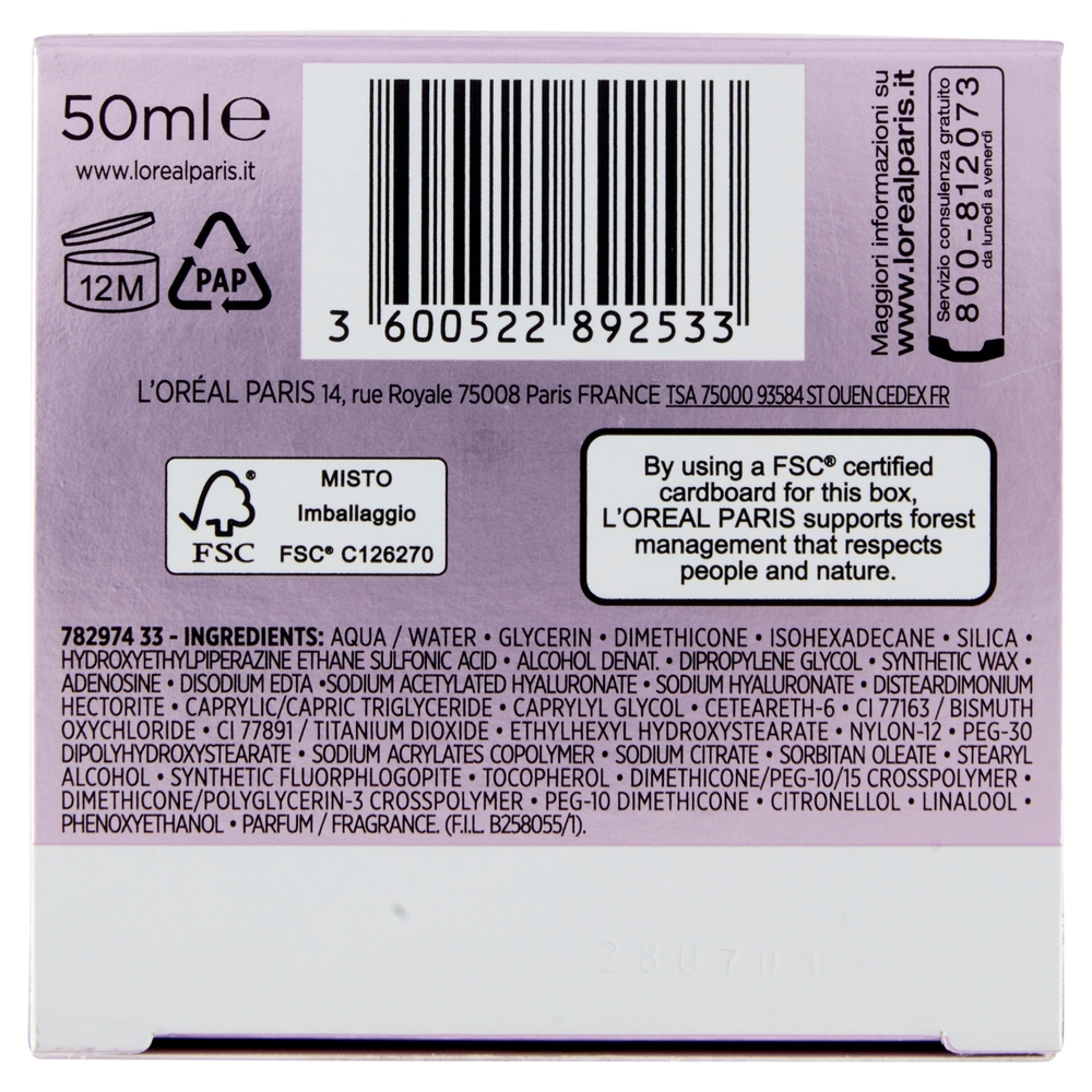 L'Oréal Paris Revitalift Filler, Azione Antirughe Rivolumizzante con Acido Ialuronico, 50 ml